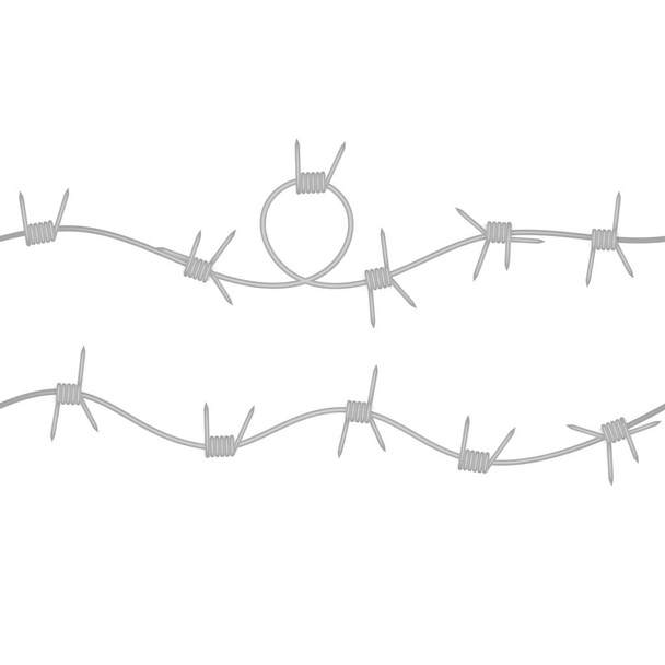 Металлическая стальная колючая проволока с шипами, векторная иллюстрация изолирована на белом фоне. Барьерный элемент для опасных промышленных объектов или тюрем, векторная иллюстрация
 - Вектор,изображение