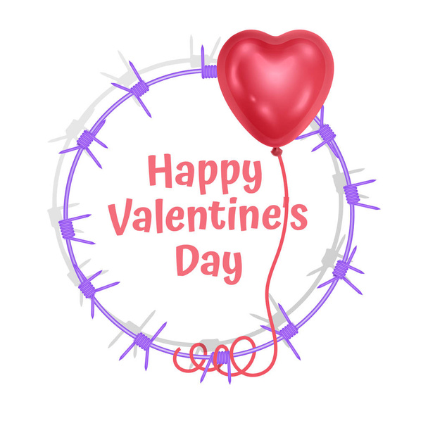 Üdvözlőlap Valentin nap keret alakú szív fém szögesdrót tövises, Dekoráció a design, Vektor illusztráció - Vektor, kép