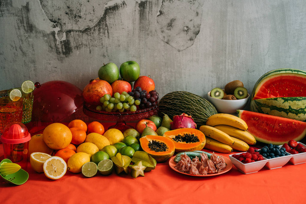 Assortment of organic fresh fruits and vegetables. Detox Diet and Healthy Organic Food concept - Фото, изображение