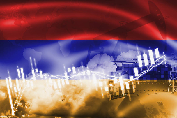 Arménia bandeira, mercado de ações, economia de câmbio e comércio, prod petróleo
 - Foto, Imagem