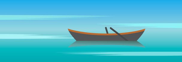 fából készült hajót evezőket a víz ellen. a lapvektor illusztrációja - Vektor, kép