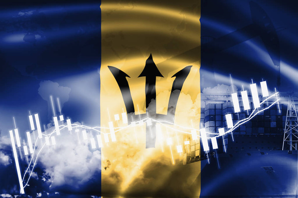 Σημαία των Μπαρμπάντος, χρηματιστήριο, ανταλλαγή οικονομίας και εμπορίου, πετρελαϊκές δημόσιες - Φωτογραφία, εικόνα