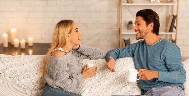Man And Woman Having Stay-At-Home Date At Night, Panorama - Photo, Image