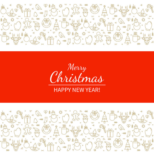 New Year's greeting card, banner in a linear modern style. - Vector, Imagen