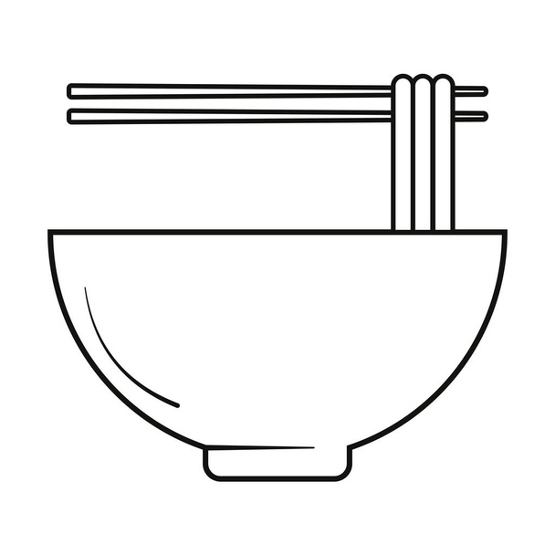 Aziatische noddles soep met houten stokjes vector illustratie in zwart-wit. - Vector, afbeelding