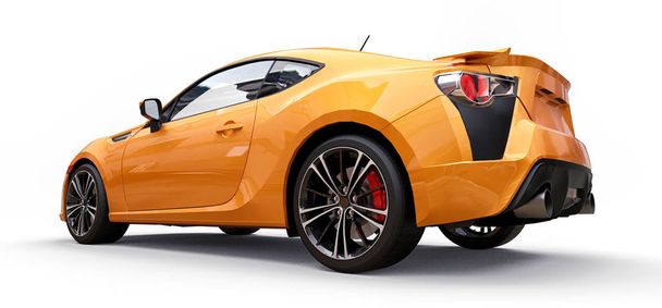 Żółty mały samochód sportowy coupe. Renderowanie 3D. - Zdjęcie, obraz