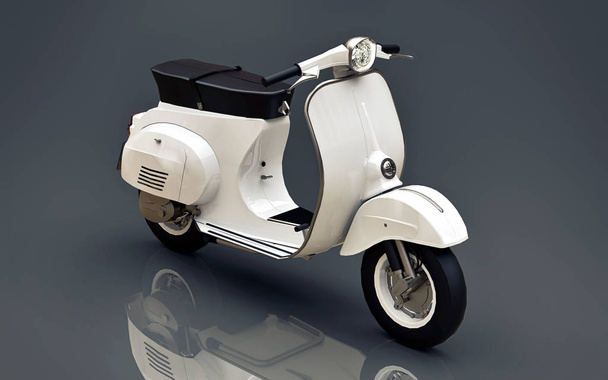 Scooter blanco europeo vintage sobre un fondo gris. renderizado 3d
. - Foto, imagen