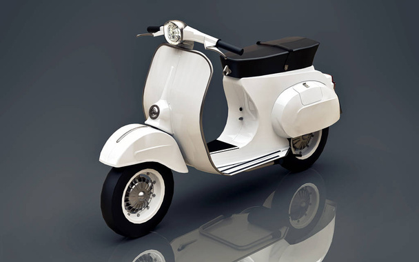 Vintage european white scooter on a gray background. 3d rendering. - Photo, Image