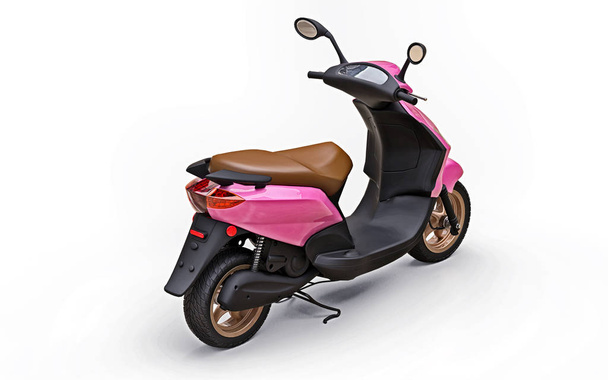 Modern urban pink moped on a white background. 3d illustration. - Photo, Image