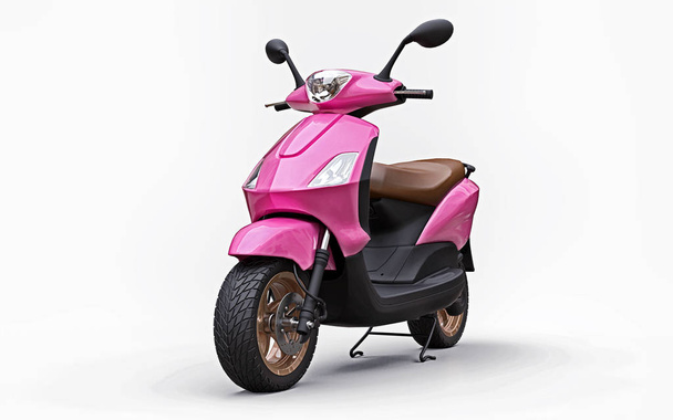 Moderní městský růžový moped na bílém pozadí. 3D ilustrace. - Fotografie, Obrázek