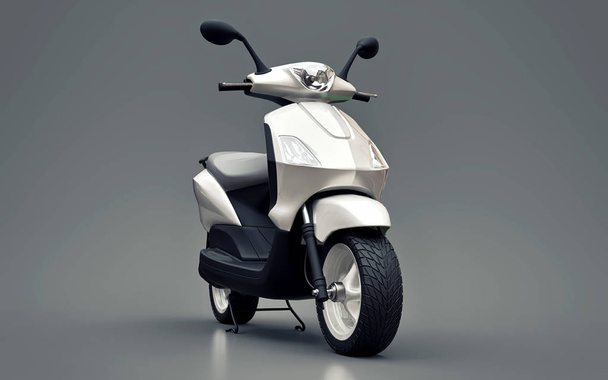 modernes urbanes weißes Moped auf grauem Hintergrund. 3D-Illustration. - Foto, Bild