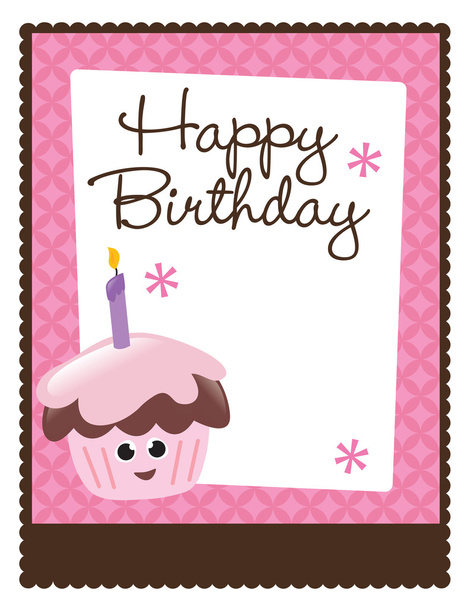Birthday flyer w/ candle and cupcake - Vector, imagen