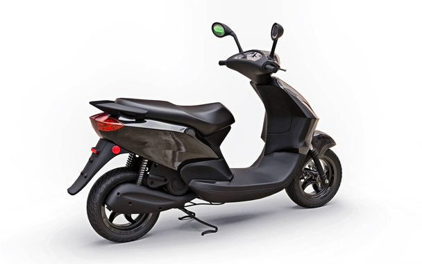 Moderní městský černý moped na bílém pozadí. 3D ilustrace. - Fotografie, Obrázek
