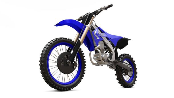 Blue and black sport bike for cross-country on a white background. Racing Sportbike. Modern Supercross Motocross Dirt Bike. 3D Rendering. - Photo, Image