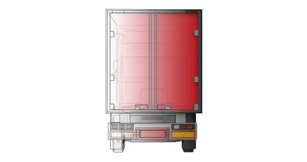 Μεγάλο κόκκινο φορτηγό με ρυμουλκούμενο. Πρότυπο για την τοποθέτηση γραφικών - Φωτογραφία, εικόνα