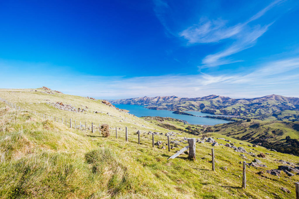 Banks Peninsula on a Sunny Day in New Zealand - Fotoğraf, Görsel