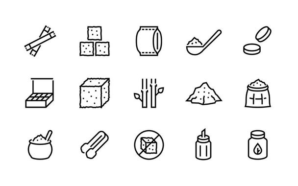 Sugar line icon. Sweeteners products, sugar cane cube bag and packages, stevia and cane organic sugar pictograms. Vector set - Vector, Image