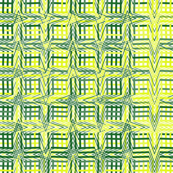 Intersected, interweaved irregular lines, stripes green grid pat - Vector, Image