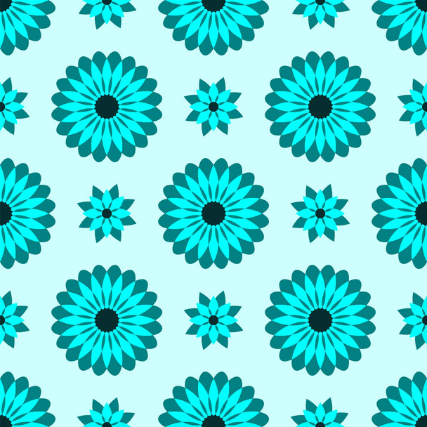 Seamless background of symmetric flowers in dark green colors design concept for fabric and print paper - Διάνυσμα, εικόνα