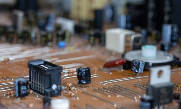 Detalhes da placa de circuito impresso industrial, macro
 - Foto, Imagem