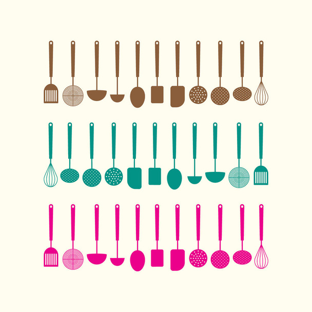 Colorido conjunto de utensilio de cocina
 - Vector, imagen