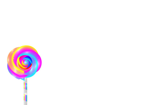 piruleta de colores con fondo en forma de flor, piruleta remolino. Dulces de azúcar de colores con espacio en blanco para texto, ilustración vectorial aislada sobre fondo blanco
 - Vector, Imagen