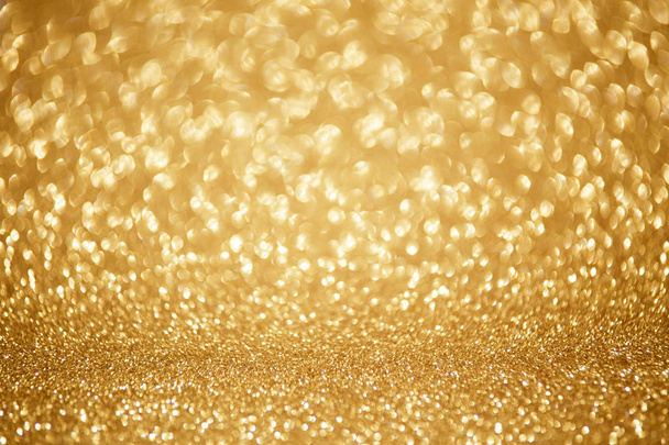 Oro luccicanti luci di Natale. Sfondo astratto offuscato - Foto, immagini