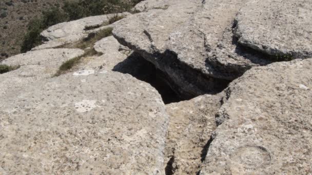 Αποτύπωμα προϊστορικού απολιθώματος αμμωνίτη σε καρστικούς βράχους - Πλάνα, βίντεο