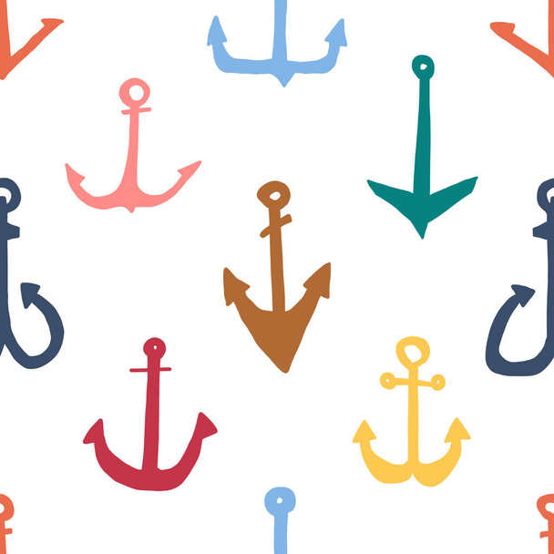 Bright seamless pattern anchor sketch hand drawn. - Vecteur, image