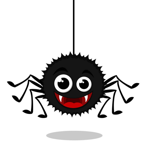 クモはウェブにハングアップし、笑顔、白い背景に文字. - ベクター画像