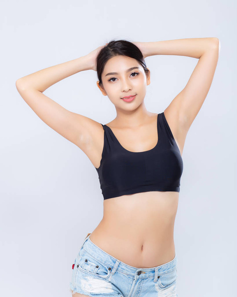 Portrait young asian woman smiling beautiful body diet with fit  - Foto, Imagem