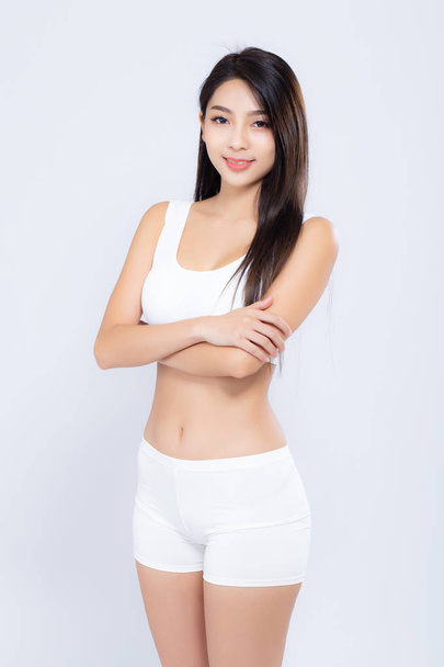 Portré fiatal ázsiai nő mosolygó szép test étrend Fit  - Fotó, kép