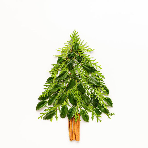 Composición navideña en forma de árbol de Navidad con ramas o
 - Foto, Imagen