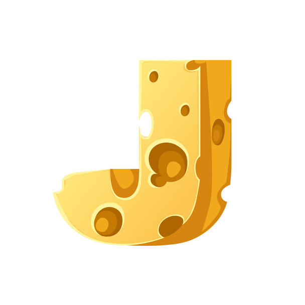 Cheese letter J style cartoon food design flat vector illustration isolated on white background - Vector, Image