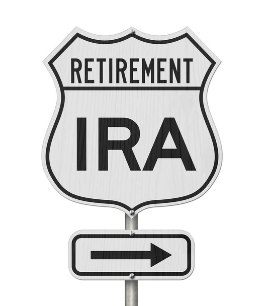 Jubilación con la ruta del plan IRA en una señal de tráfico de la carretera de EE. UU.
 - Foto, imagen