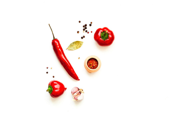 Ingredients and spices on a white isolated background. Mexican f - Фото, зображення