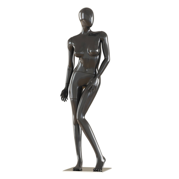 Un mannequin féminin sans visage se tient dans une pose timide sur un fond blanc isolé. rendu 3D
 - Photo, image