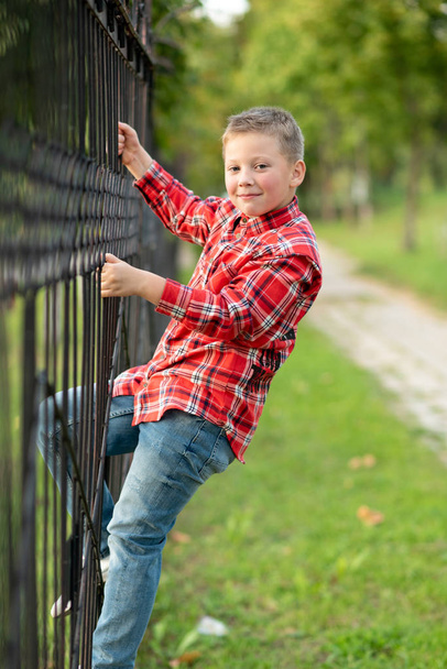 O rapaz subiu a cerca forjada
. - Foto, Imagem