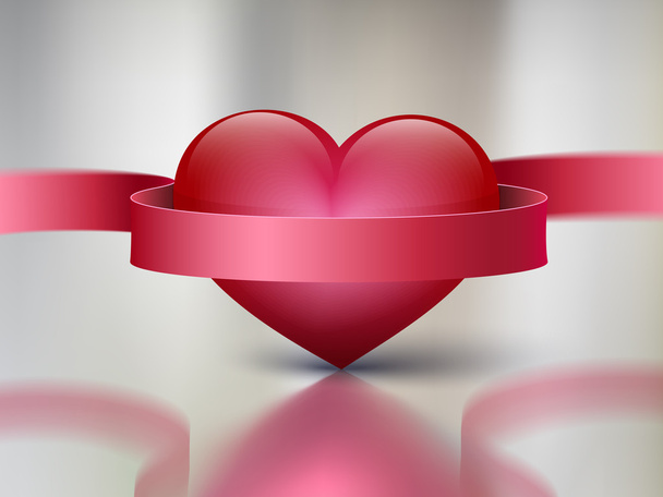 Heart with ribbon on metal background - Vetor, Imagem