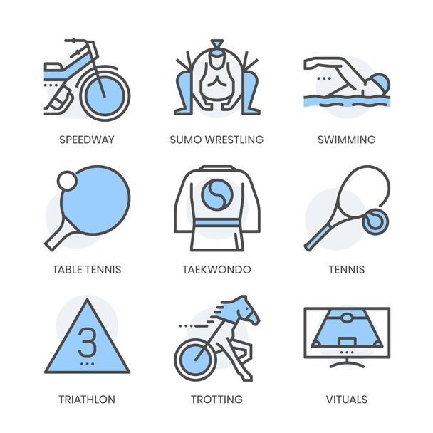 Sports related, square line color vector icon set - Vector, Image