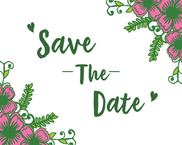 結婚式の招待状は、エレガントなピンクの花のフレームの装飾と日付のデザインを保存します。ベクトル - ベクター画像
