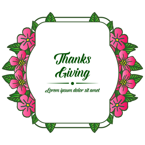 Decorative element of pink flower frame for text of thanksgiving. Vector - Vektör, Görsel