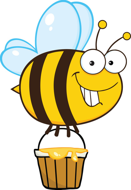 Söpö mehiläinen lentää hunaja ämpäri
 - Valokuva, kuva