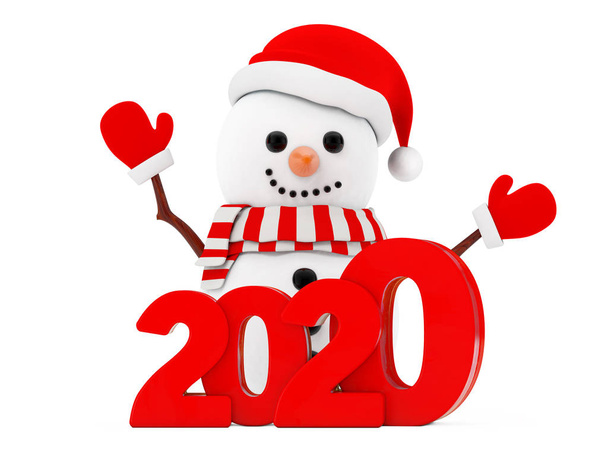 Concept Nouvel An. Bonhomme de neige avec Noël Nouveau 2020 Année signe. 3d
  - Photo, image