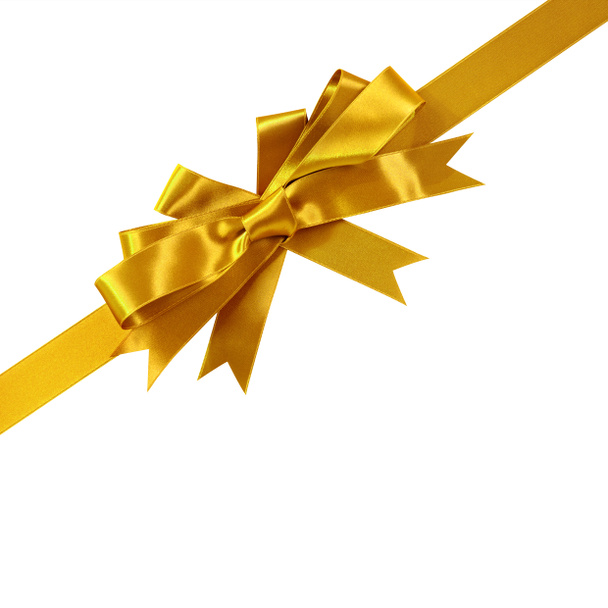 Gold bow gift ribbon corner diagonal isolated  - Foto, imagen