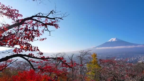 Colorido paisaje otoñal con montaña Fuji en Japón - Imágenes, Vídeo