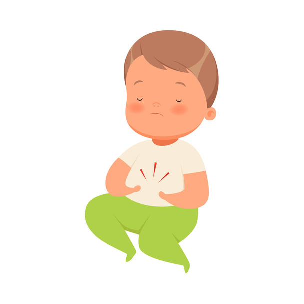 Le petit garçon s'accroche à son estomac. Illustration vectorielle sur fond blanc
. - Vecteur, image