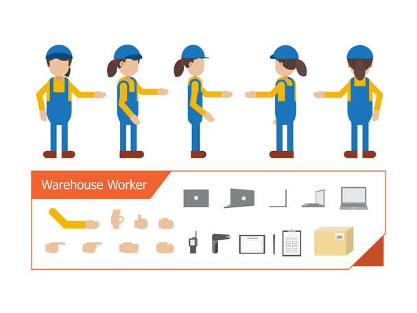Set of female warehouse worker character vector illustration - Vector, Image
