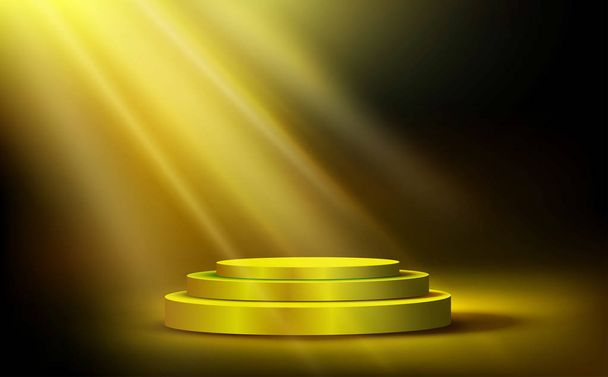 gold podium with gold light in the dark room - Вектор,изображение