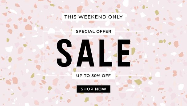 Pink sale banner template. Terrazzo flooring pastel color. Sale promotion banner. - Vector, Image